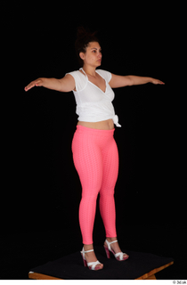  Leticia casual dressed pink leggings standing t poses white sandals white t shirt whole body 0008.jpg